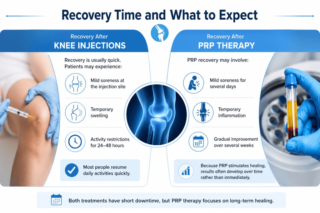 Recovery time after knee injections vs PRP therapy