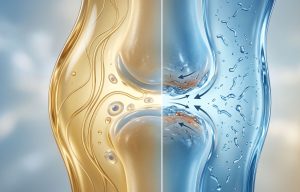A clinical illustration of a needle delivering hyaluronic acid gel into the knee joint space using ultrasound guidance for precise viscosupplementation treatment