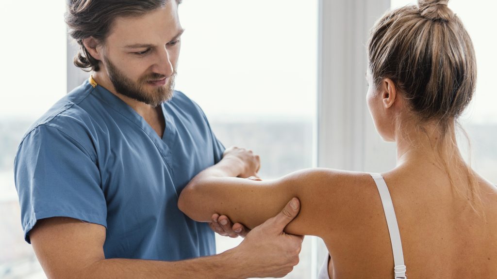 Shoulder pain diagnosis with range of motion exam