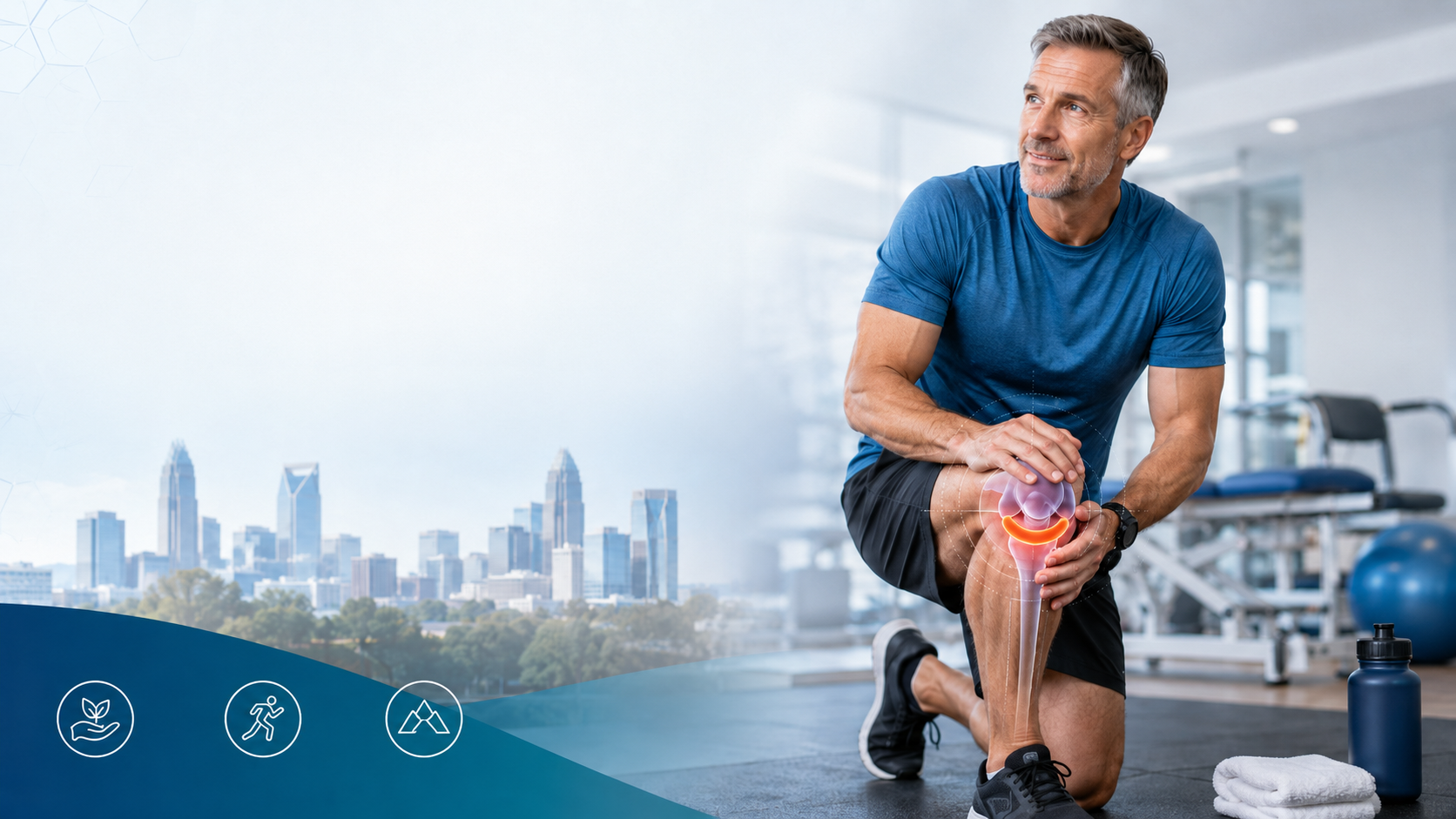 Meniscus Tear Treatment Charlotte — Athlete over 40 discussing meniscus tear treatment options with a doctor in Charlotte, No