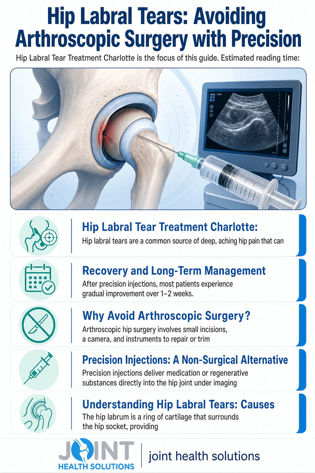 Hip Labral Tear Treatment Charlotte — Infographic: Hip labral tear treatment options in Charlotte, North Carolina - Joint Hea