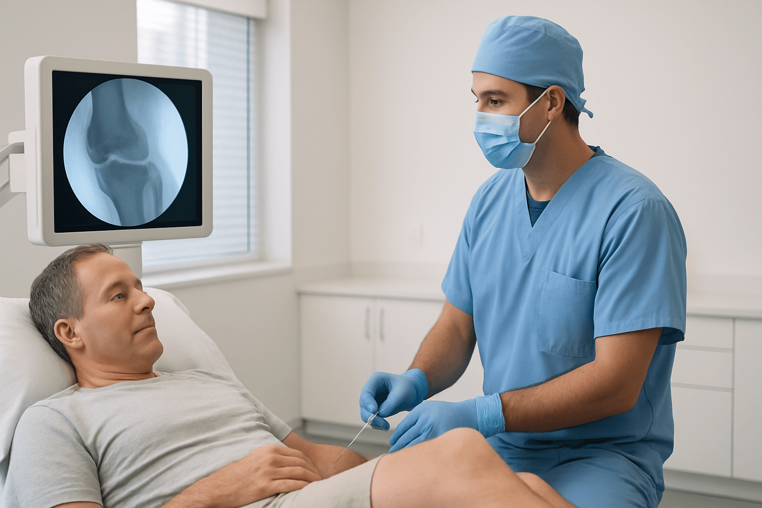 Fluoroscopy-Guided Knee Injections Charlotte — Fluoroscopy-guided knee injection procedure in Charlotte, North Carolina – pre