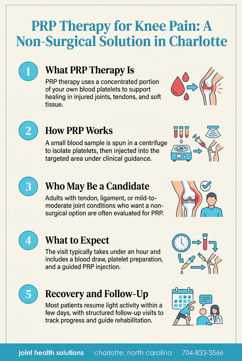 Prp Therapy Knee Pain Charlotte — Infographic on PRP therapy for knee pain in Charlotte, North Carolina at Joint Health Solut