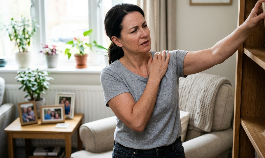 Rotator cuff problems may cause pain, weakness, and trouble lifting or rotating the arm.