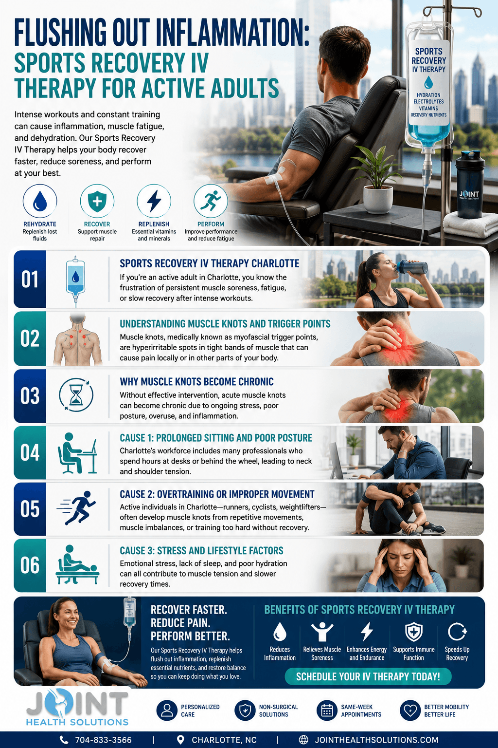 Sports Recovery Iv Therapy Charlotte — Infographic about non-surgical treatments for muscle knots at Joint Health Solutions
