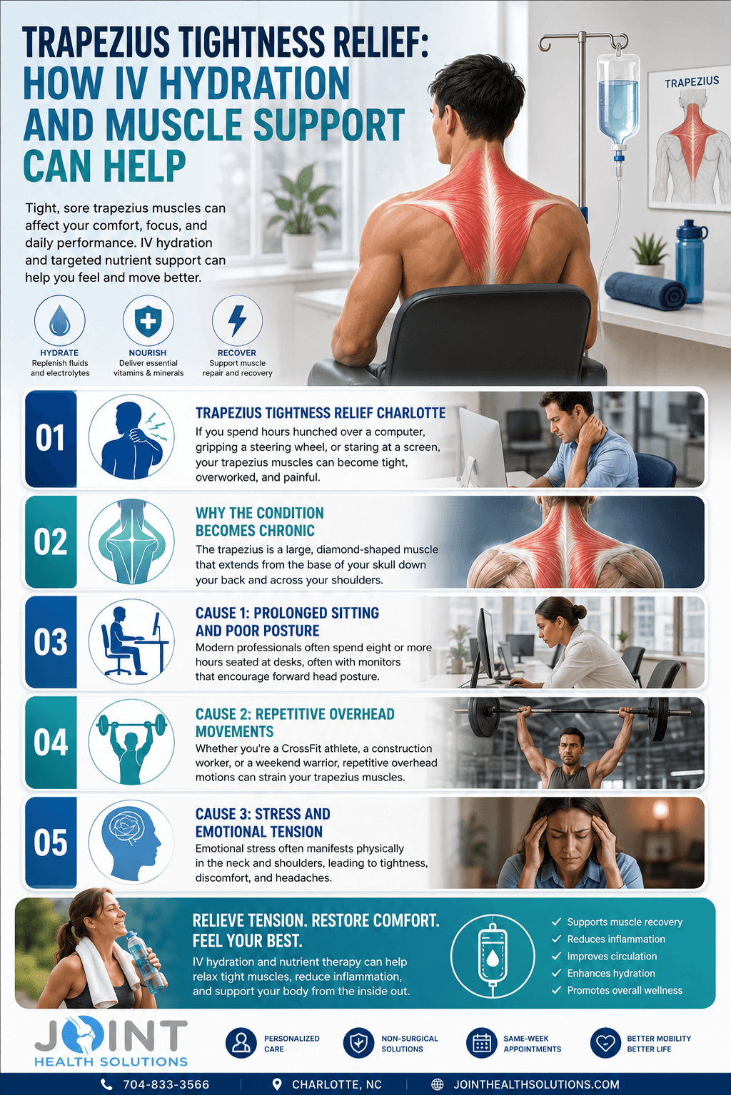 Trapezius Tightness Relief Charlotte — Infographic of non-surgical treatments at Joint Health Solutions Charlotte